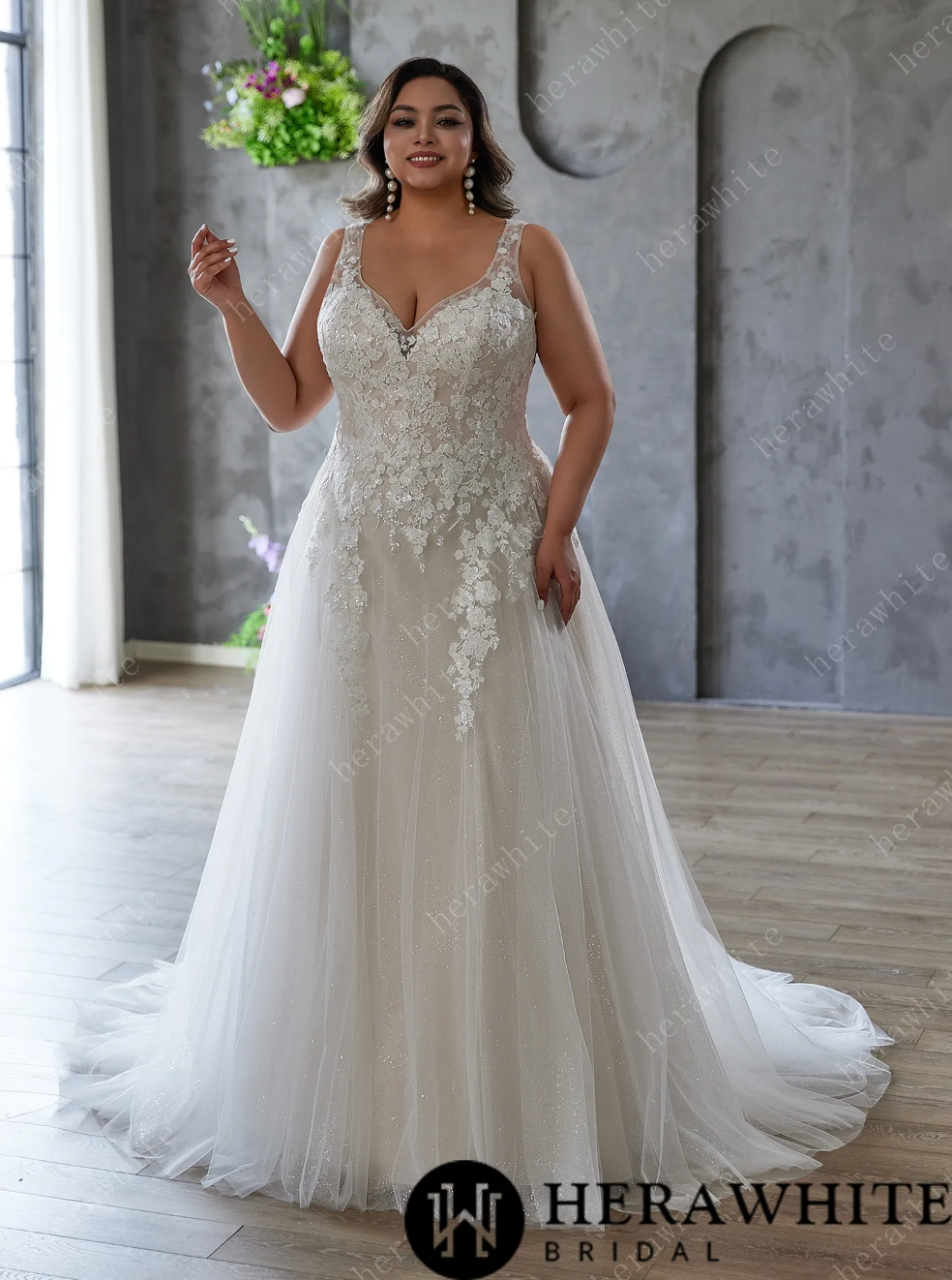 Plus Size Wedding Dress with Lace and Sequins