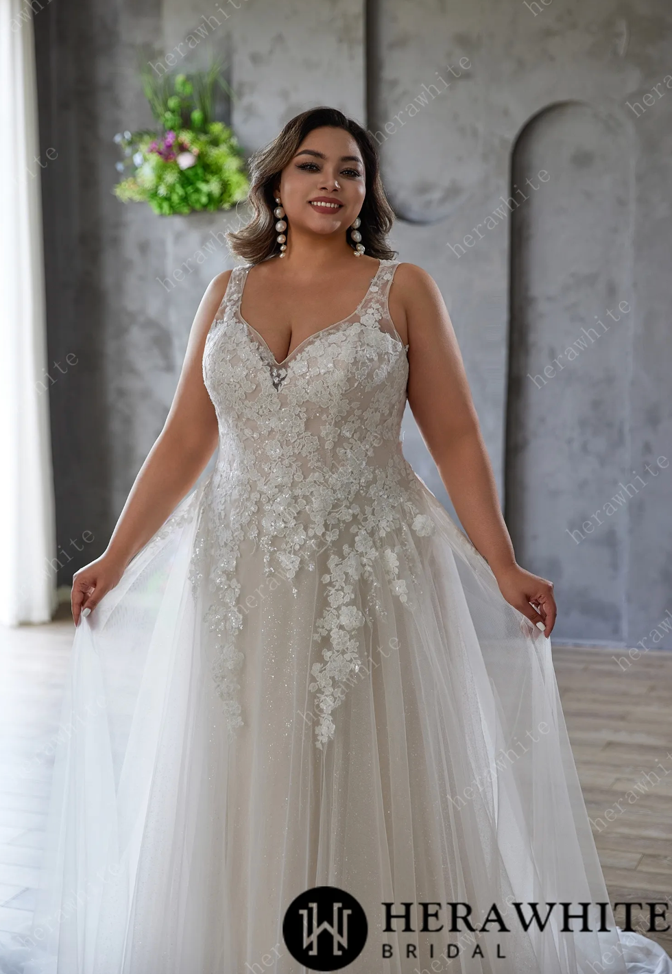 Plus Size Wedding Dress with Lace and Sequins