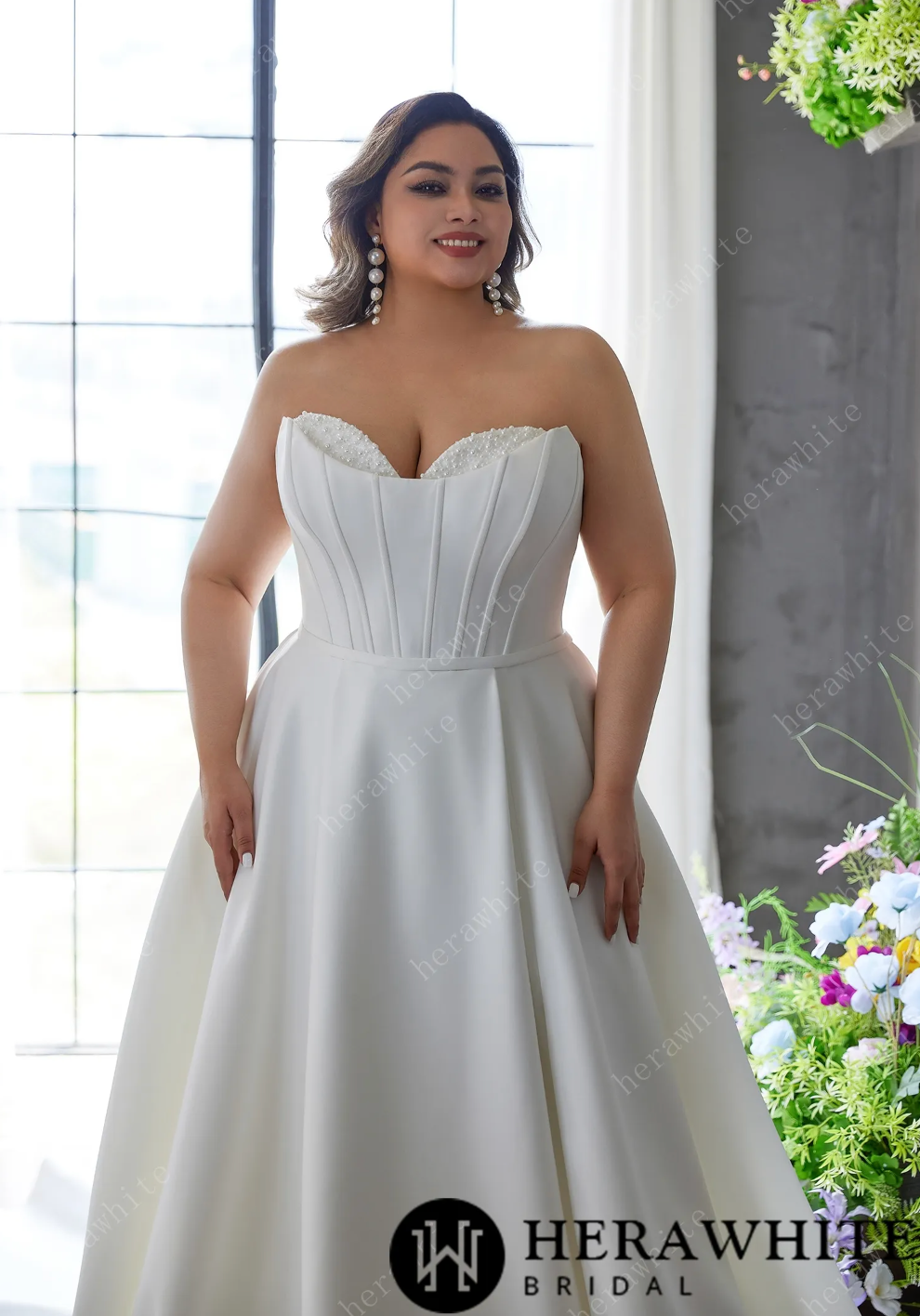Plus Size Wedding Dress A-Line Gown in Double Matte Satin