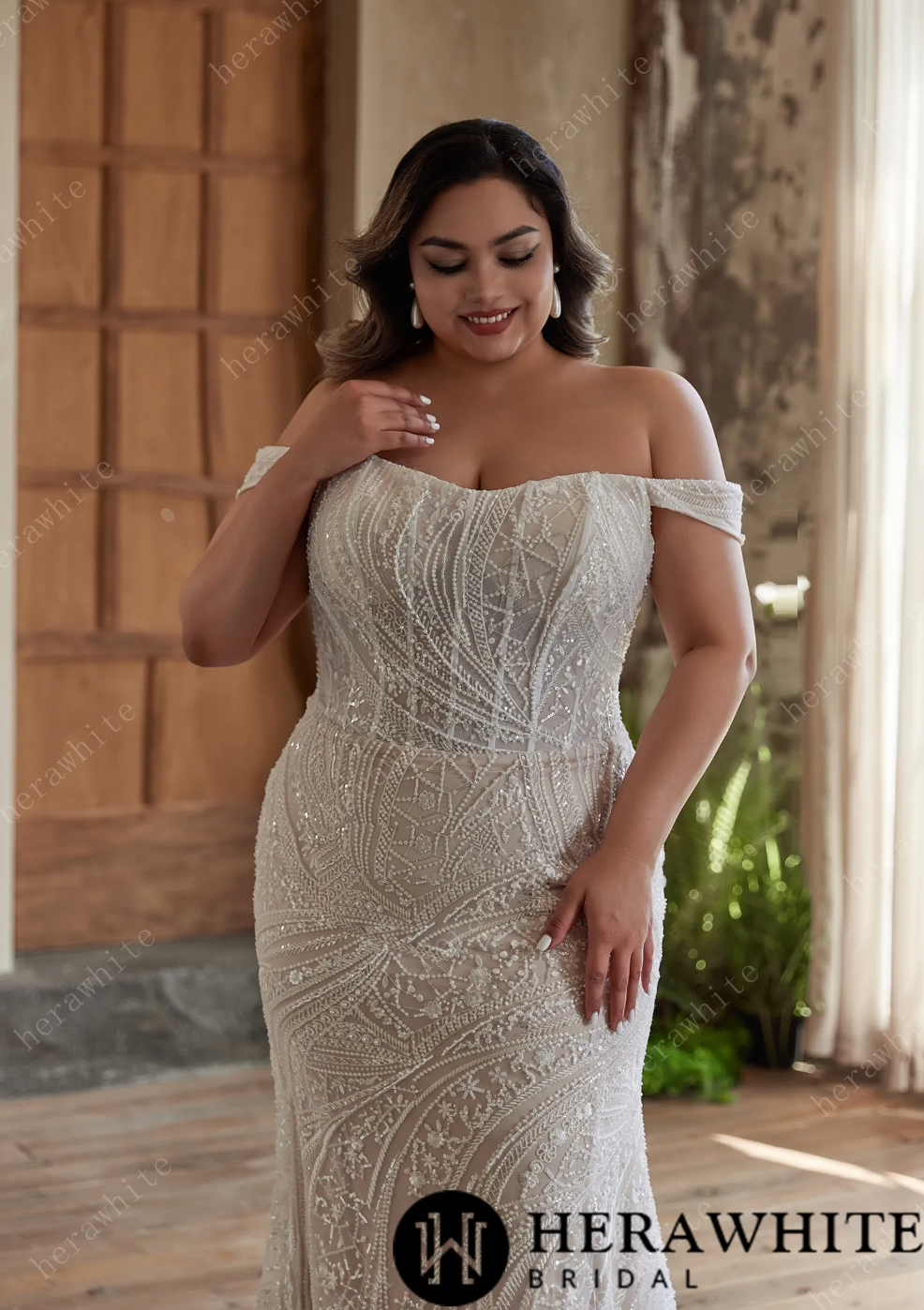 Plus Size Wedding Dress Strapless Beaded Embroidered Gown