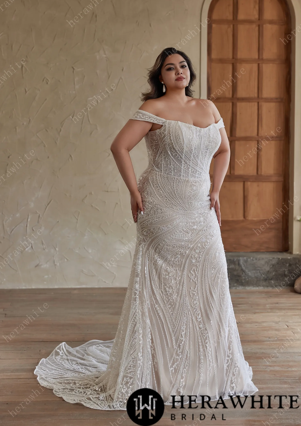 plus size beaded wedding dress Plus Size Beaded Straps Lace Crepe Wedding Dress