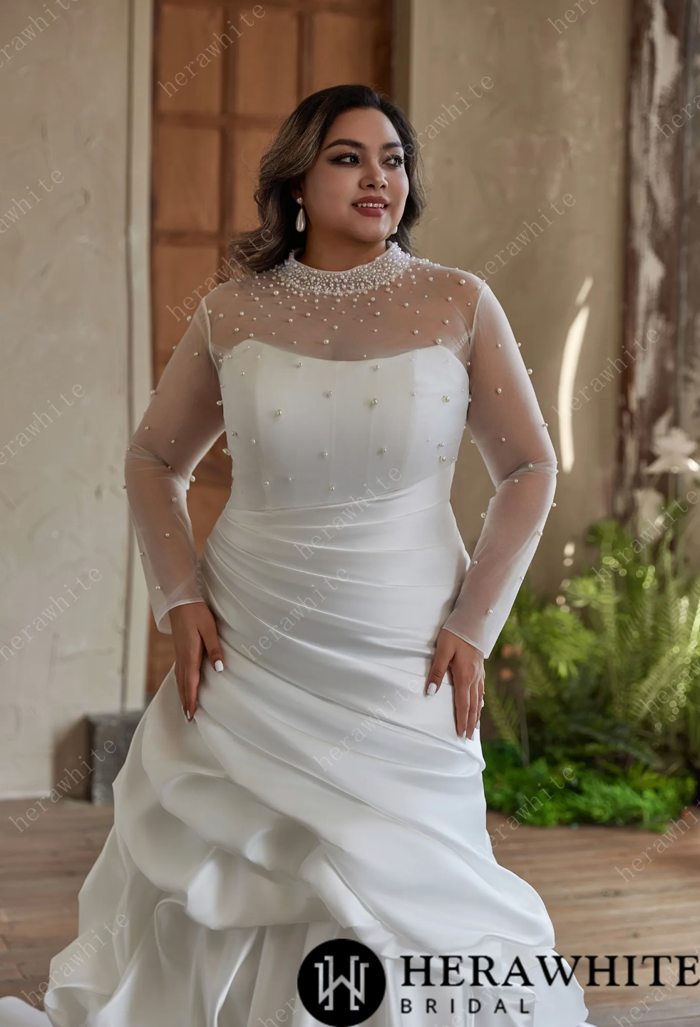 Plus Size Wedding Dress Satin Gown with A Unique Ruffle