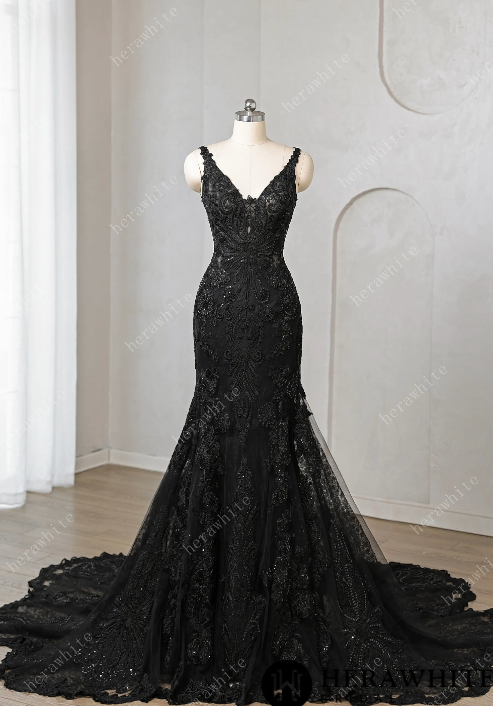 Wedding Dress Black Lace Tulle Trumpet Gown Cathedral Train – Tulle Lux