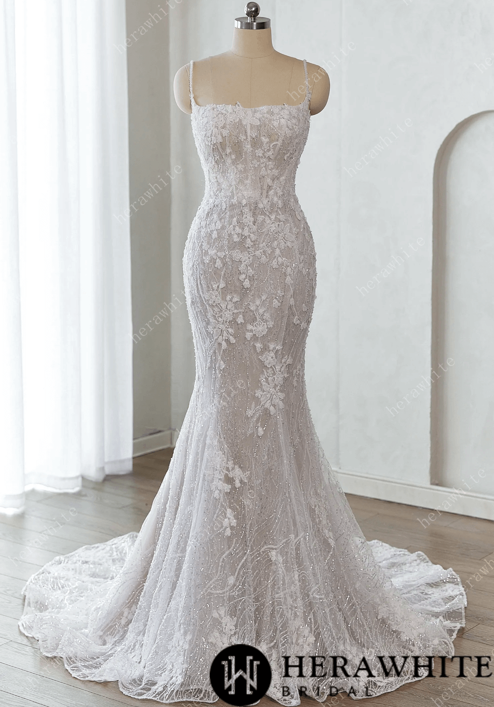 Wedding Dress Lace Tulle Beading Sequins With Train, this sophisticated wedding dress features a fitted bodice embellished with intricate lace 