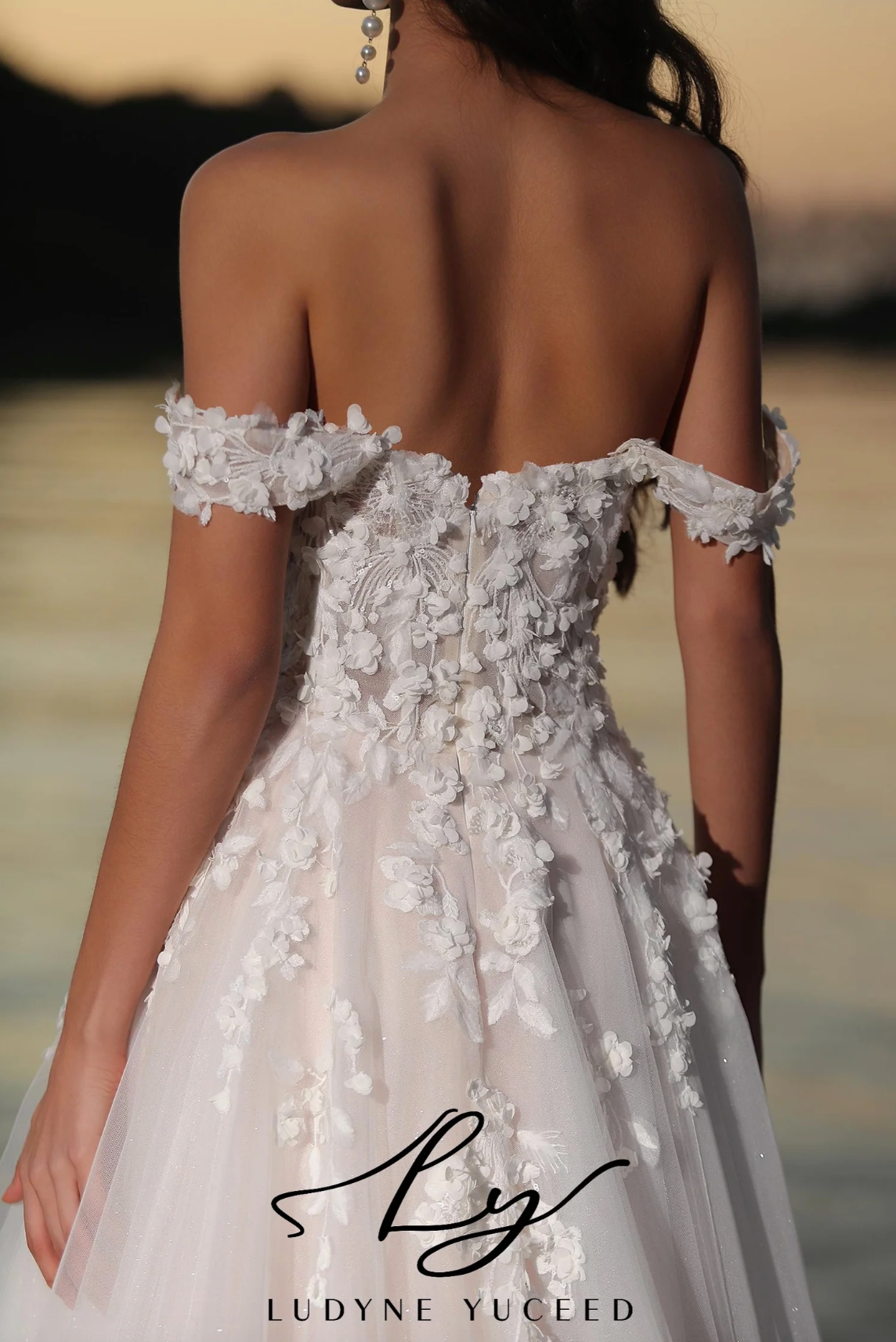 Wedding Dress Fairy Like Off The Shoulder 3D Floral Bridal Gown, This off-the-shoulder A-line wedding gown is a masterpiece of delicate lace artistry. 