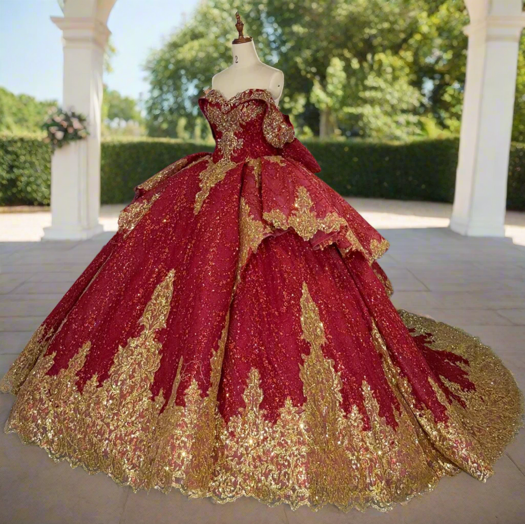 Quinceanera Dress Red Gold Ball Gown Same As Photo / 16W Quinceanera Dress Red Gold Ball Gown Same As Photo / 16W