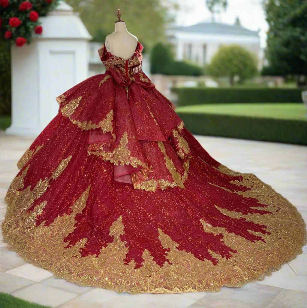 Quinceanera Dress Red Gold Ball Gown – Tulle Lux Bridal Company