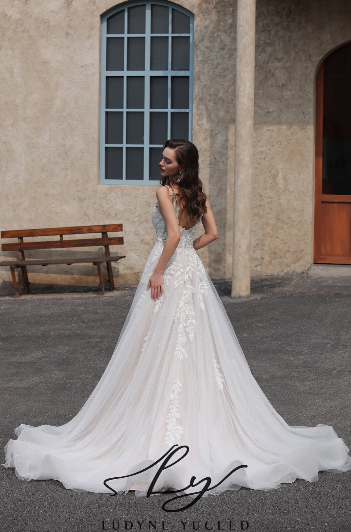 Wedding Dress V - Neck Tulle Lace A Line Bridal Gown, this enchanting wedding dress features a deep V - neckline and delicate sleeveless. Th