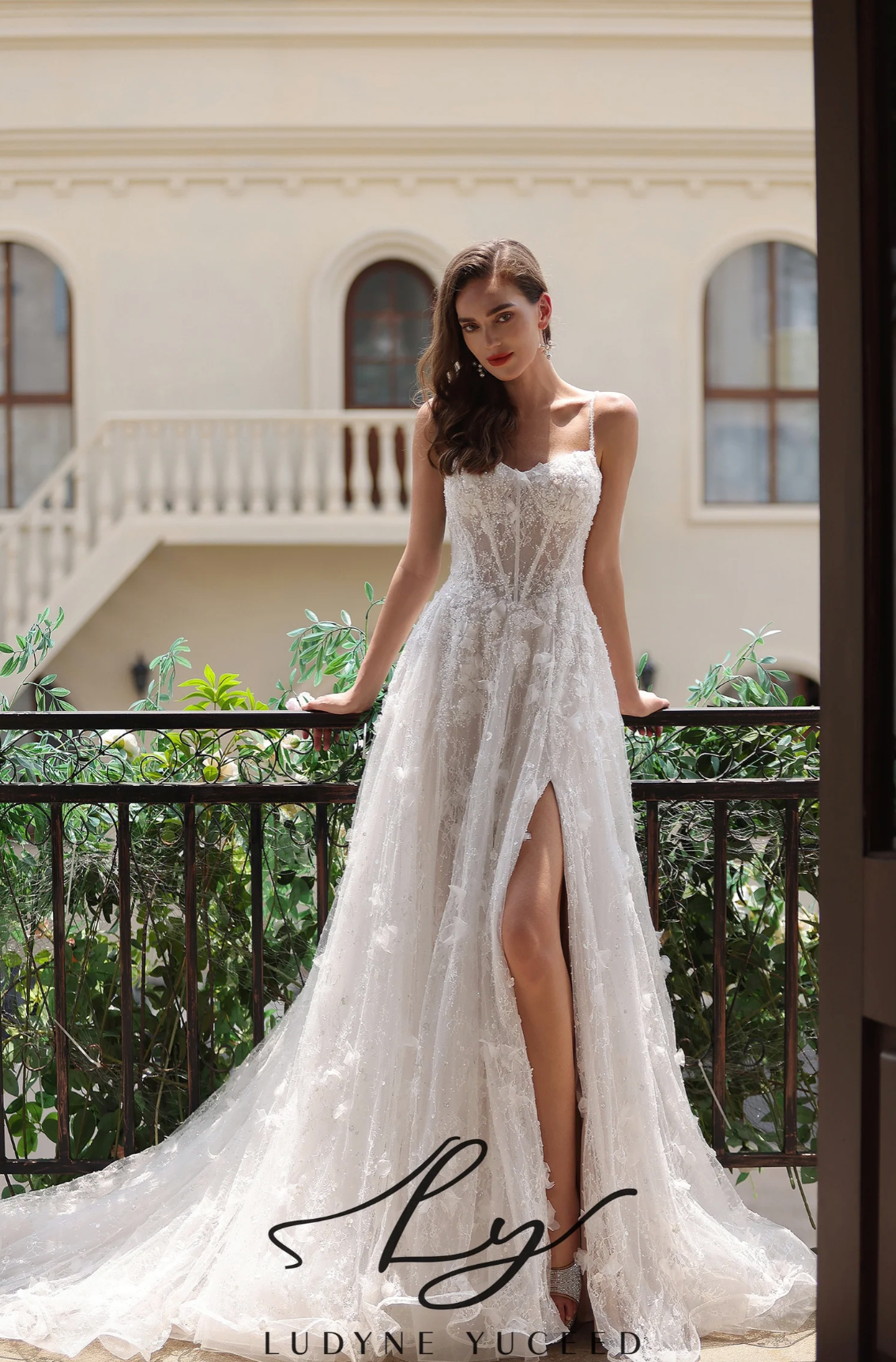 Wedding Dress Sparkle Tulle Floral Lace With Train Bridal Gown,  combines timeless elegance with contemporary charm. Delicate spaghetti straps frame a sweetheart 