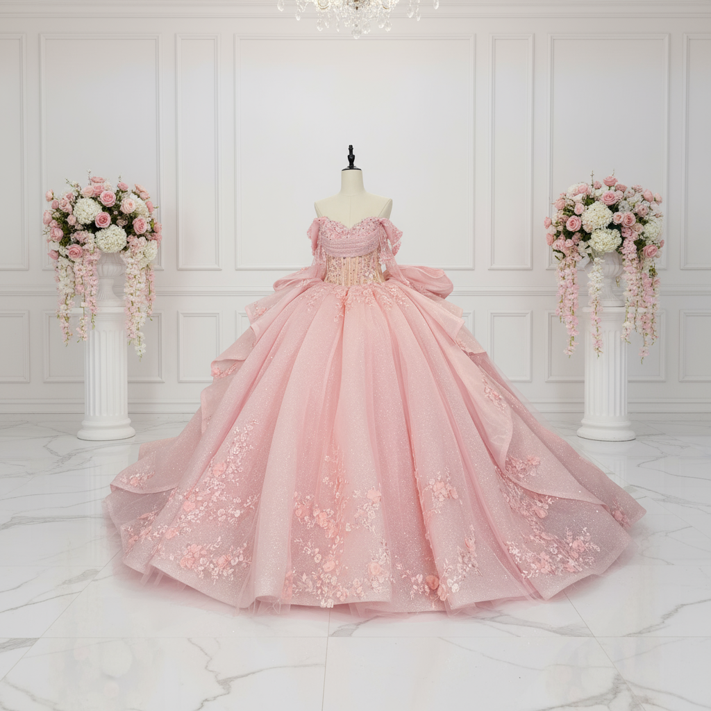 Quinceanera Dress Pink Glitter Party Ball Gown, this Pink Beaded Ball Gown Quinceanera Dress is a dazzling choice for a special celebration. Crafted from shimmering glitter organza