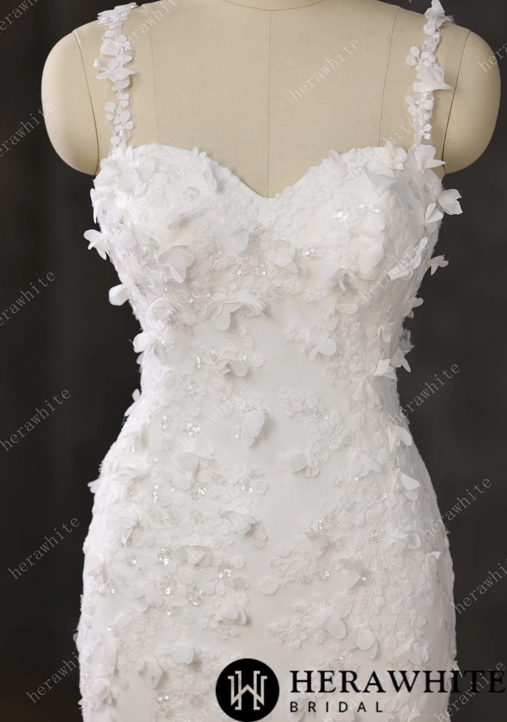 3D Floral Mermaid Lace Wedding Dress Fit & Flare Bridal Gown, this Herawhite wedding dress epitomizes timeless elegance 