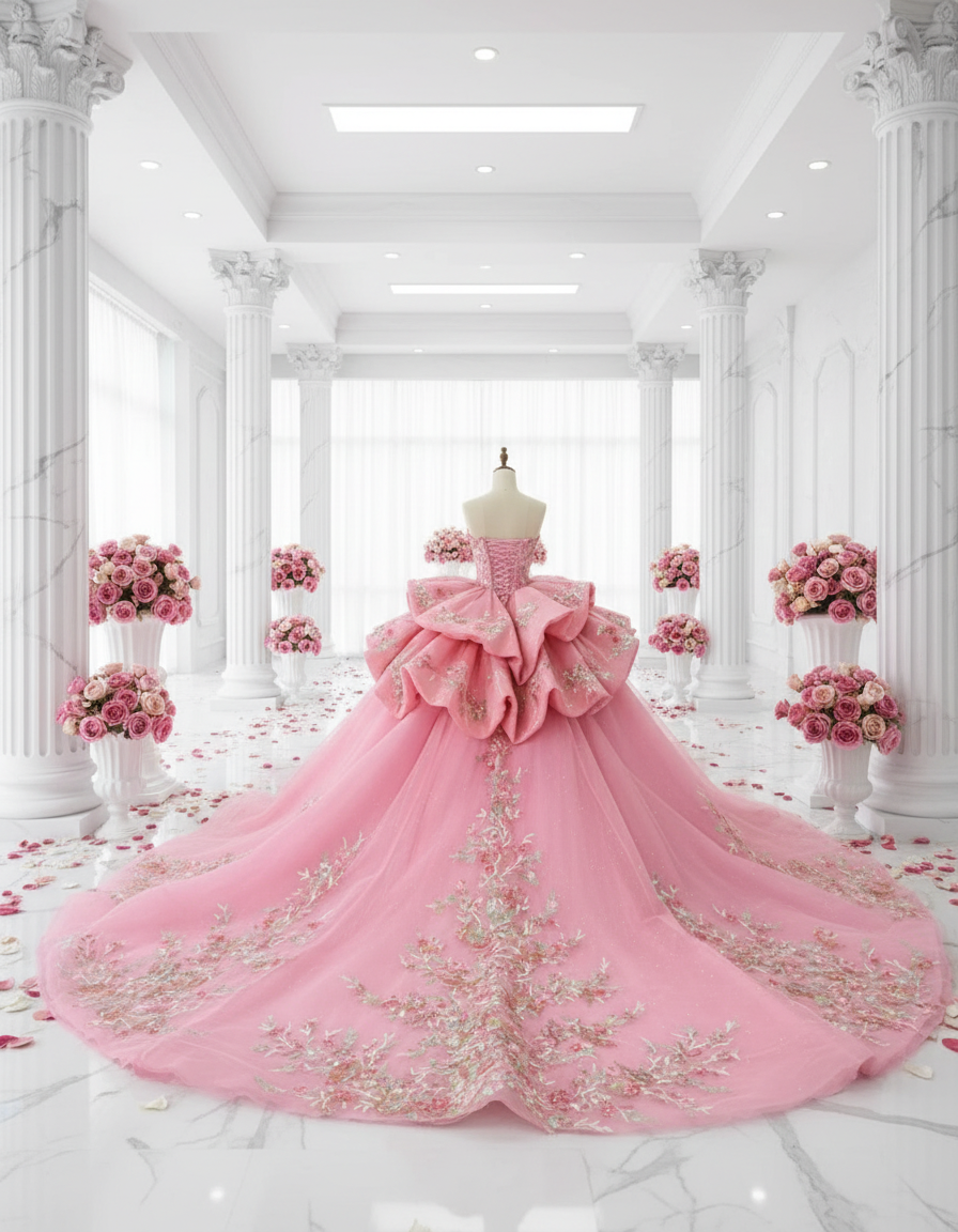 Pink Quinceanera Dress Ball Gown Floral Embroidered, Celebrate your special day in this stunning pink quinceanera ball gown that captures pure elegance and grace