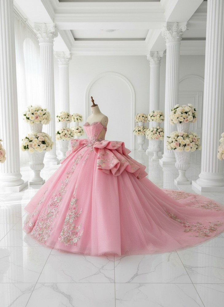 pink quinceanera dresses with flowers Pink Quinceanera Dress Ball Gown Floral Embroidered Same As Photo / 16