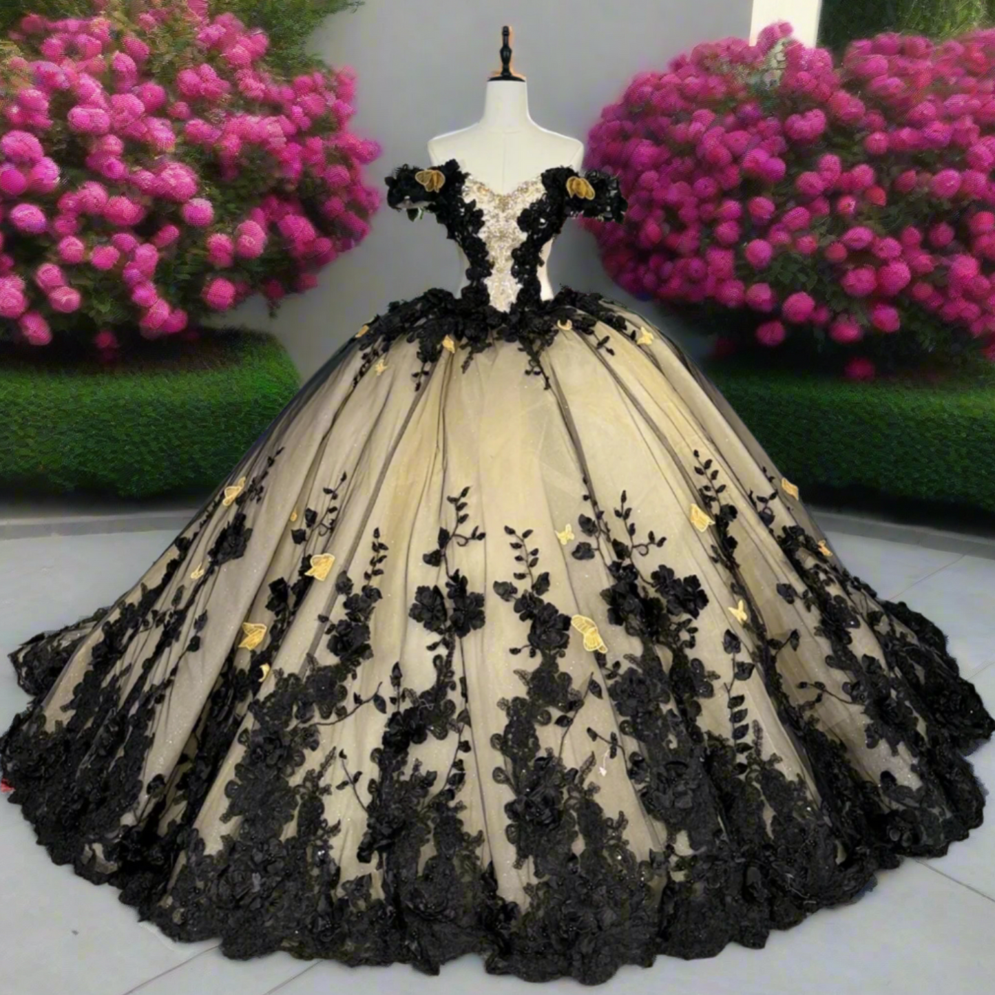 Quinceanera Dress Black Champagne Ball Gown
