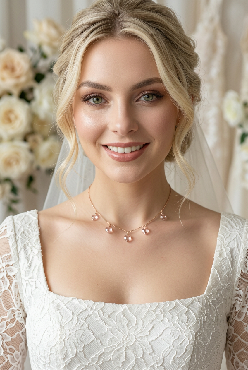 Pink crystal heart necklace for bridal and bridesmaid gifting