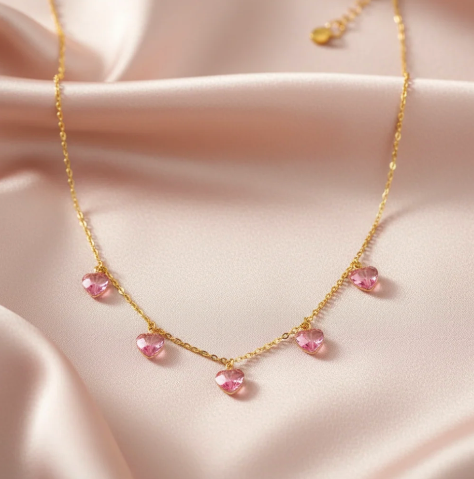 Pink crystal heart necklace for bridal and bridesmaid gifting