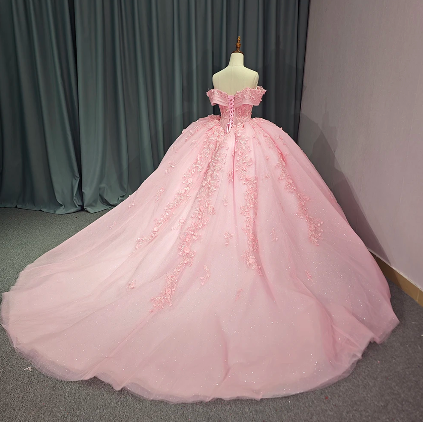 pink sparkly quince dress Princess Sparkly Sweetheart Prom Dresses With 3d Flowers, Pink Quinceanera Dresses DMP306