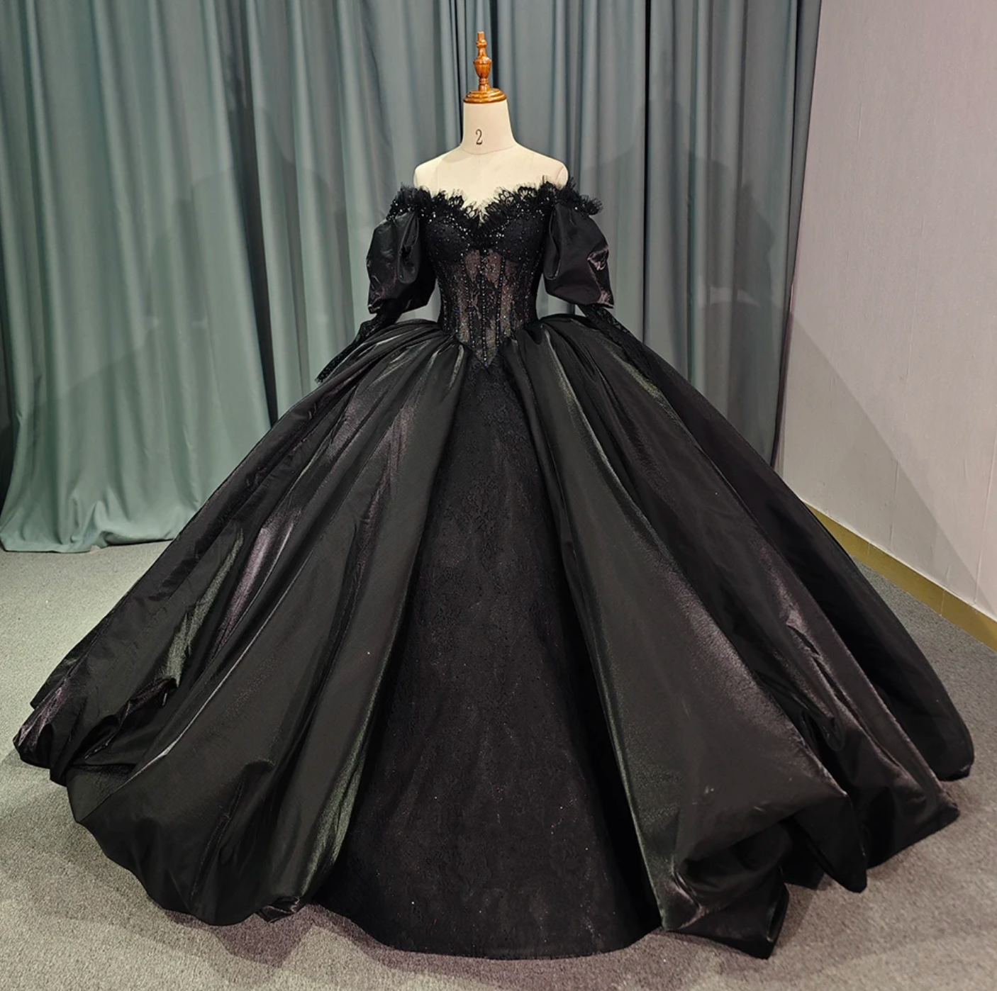 Quinceanera Dress Black Long Sleeves Ball Gown 