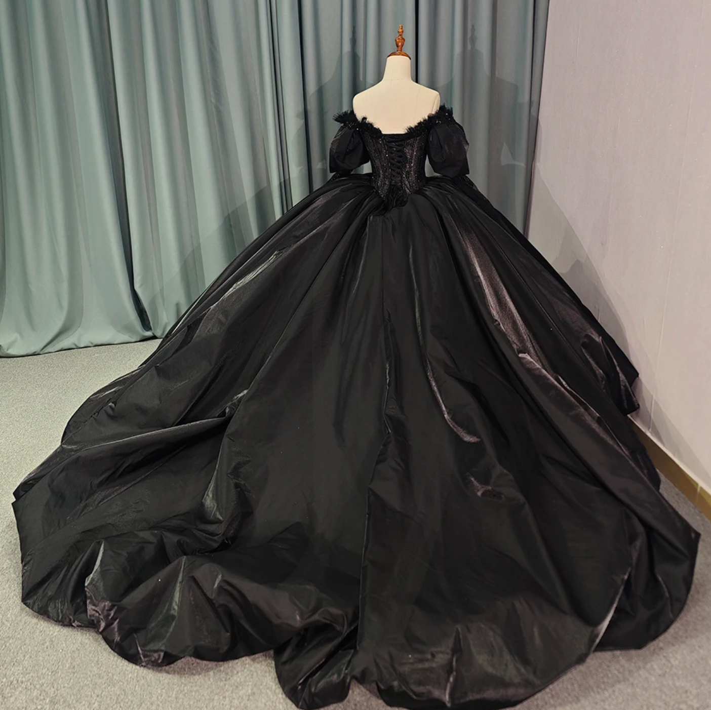 Quinceanera Dress Black Long Sleeves Ball Gown 