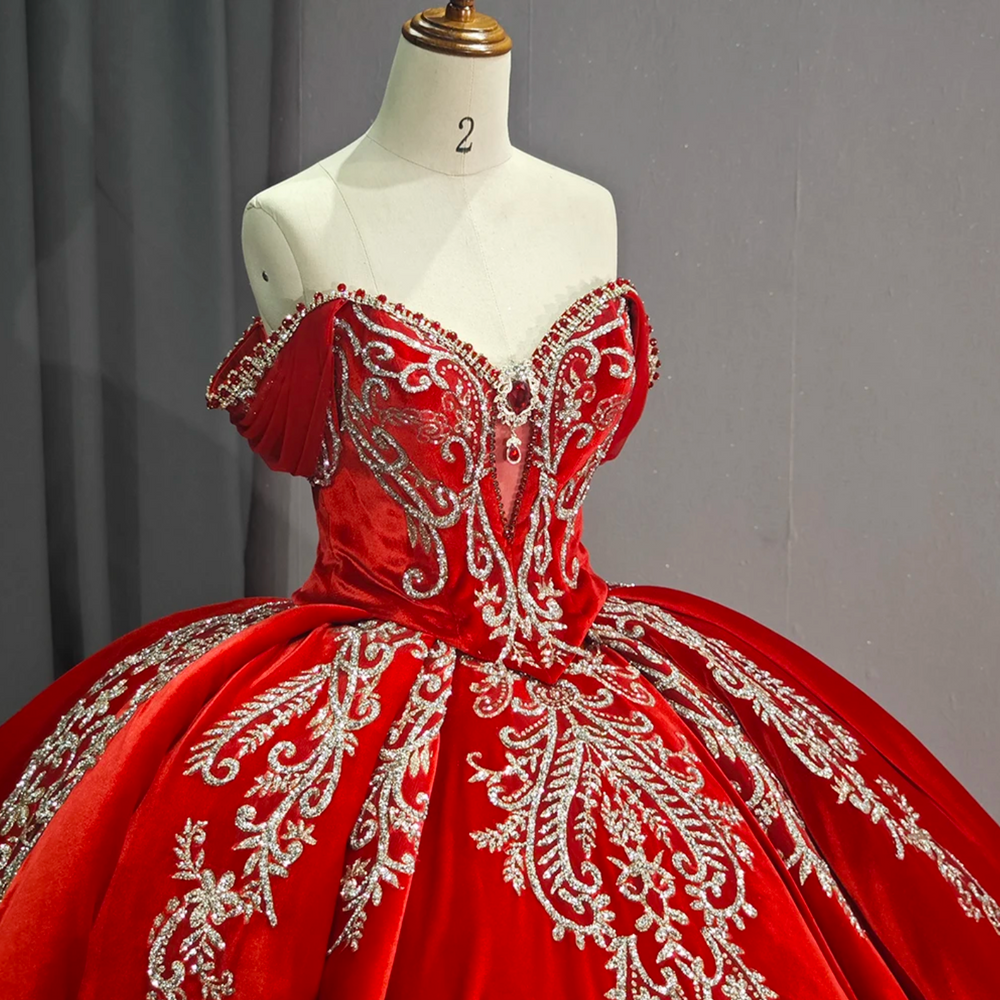 Quinceanera Dress Red Ball Gown With Train Lace Up Back – Tulle Lux Bridal Company