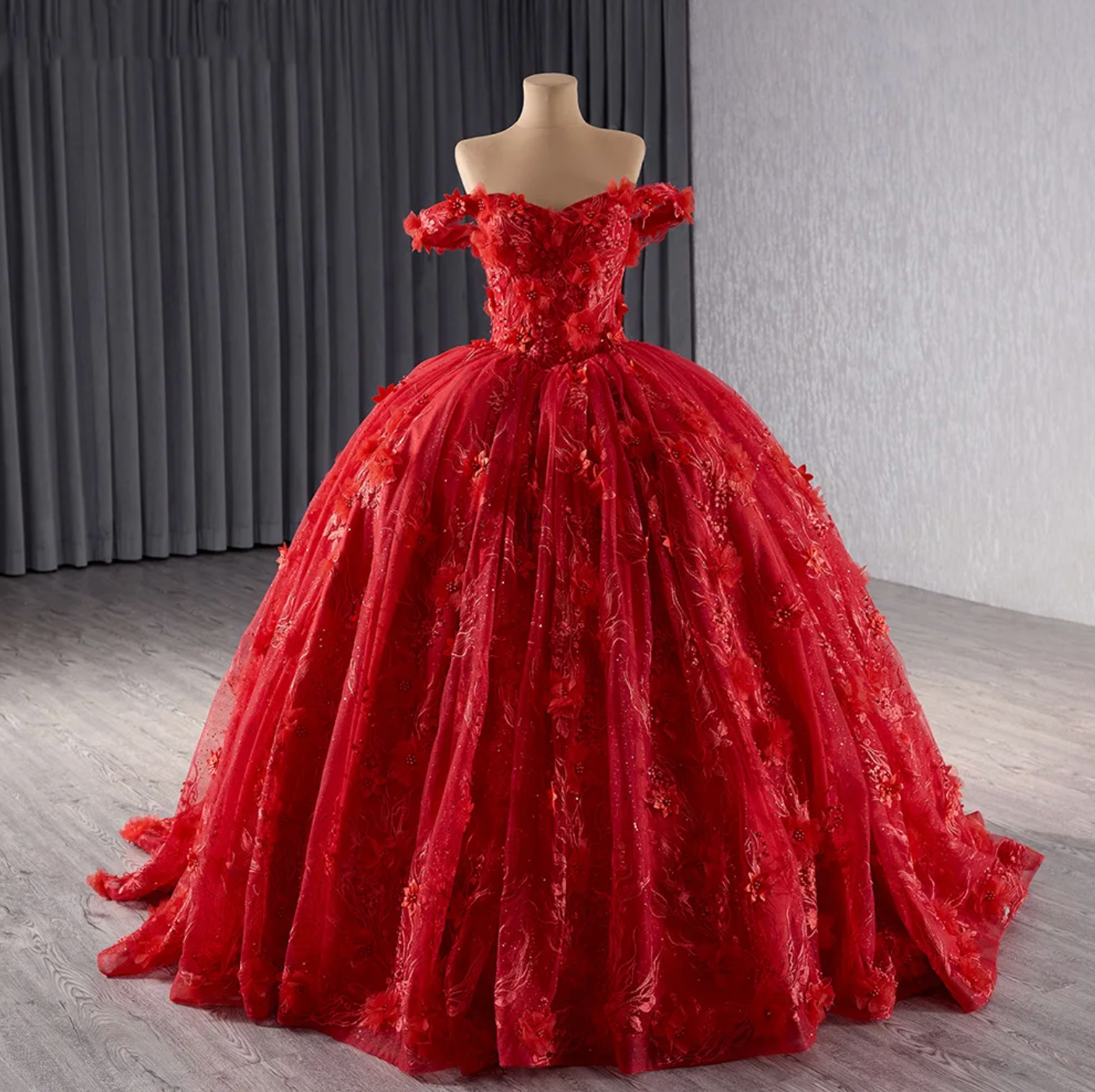 Quinceanera Dress Red V Neck Ball Gown