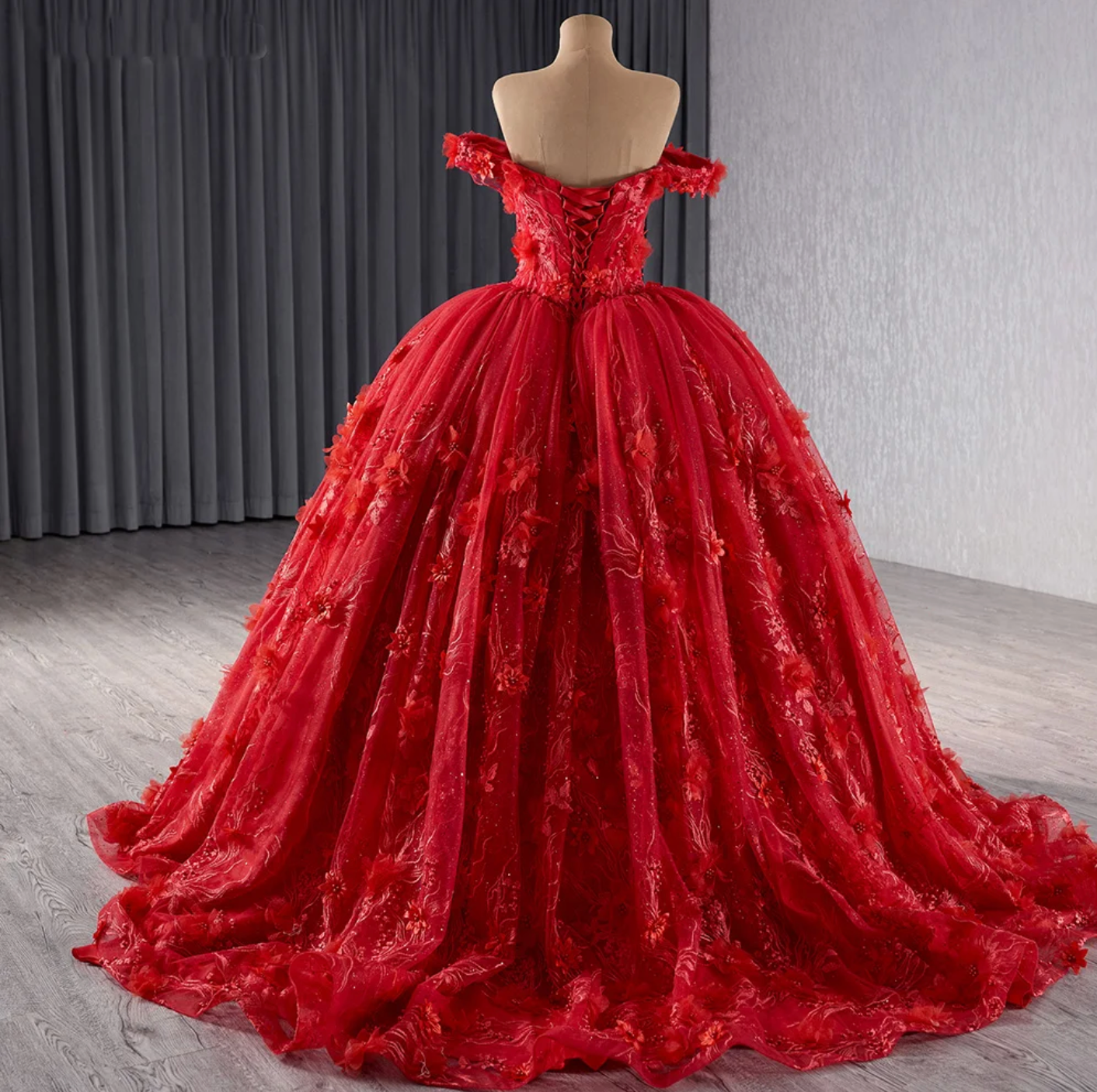 Quinceanera Dress Red V Neck Ball Gown