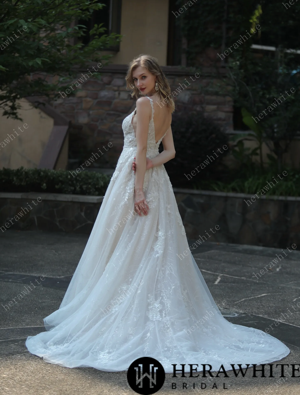 Wedding Dress Plunging Sweetheart Beaded with Double Band