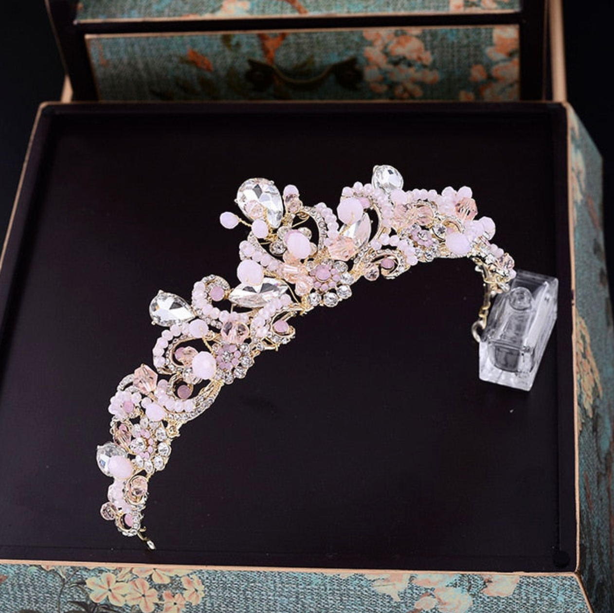 Quinceanera Tiara Pink Crystal Crown Princess Hair Accessory