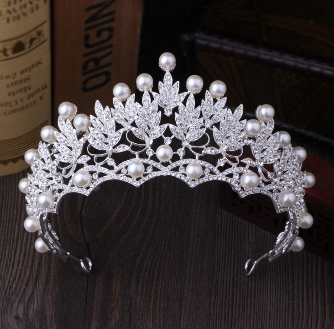 Tiara de novia con perlas de cristal y diamantes de imitación, diadema plateada, joyería para el cabello, corona de princesa, accesorios para el cabello de boda de moda