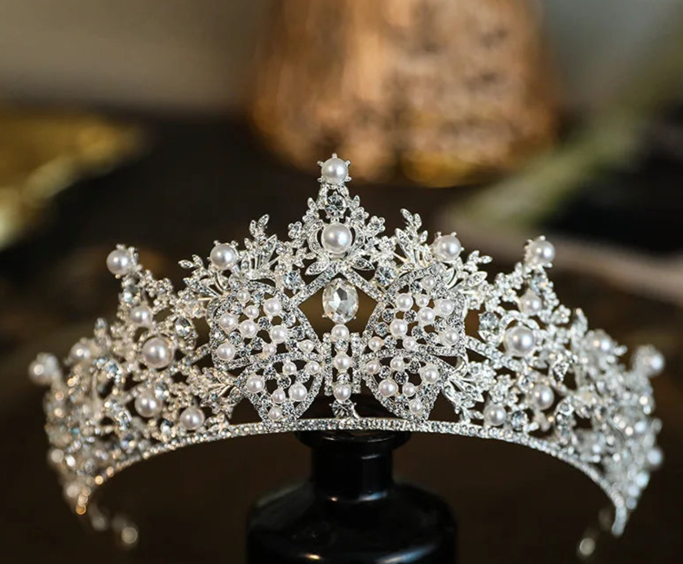 Tiara de princesa con mariposa y perla plateada, accesorio de corona de cristal
