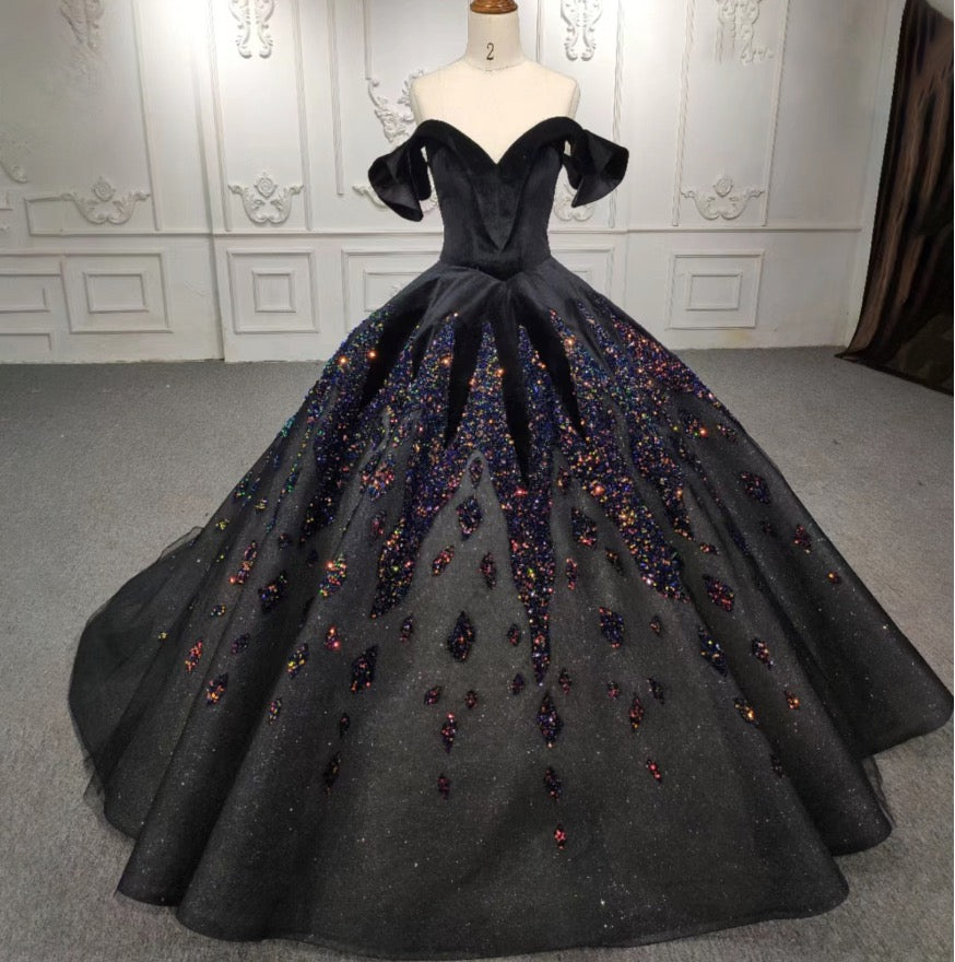 Quinceanera Dress Black Lace Up Ball Gown 