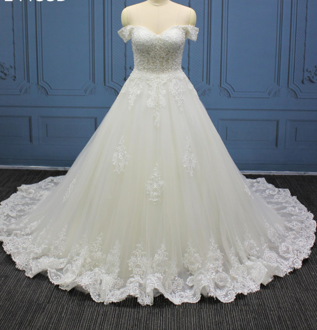 Vestido de novia de corte A sin mangas con encaje y perlas