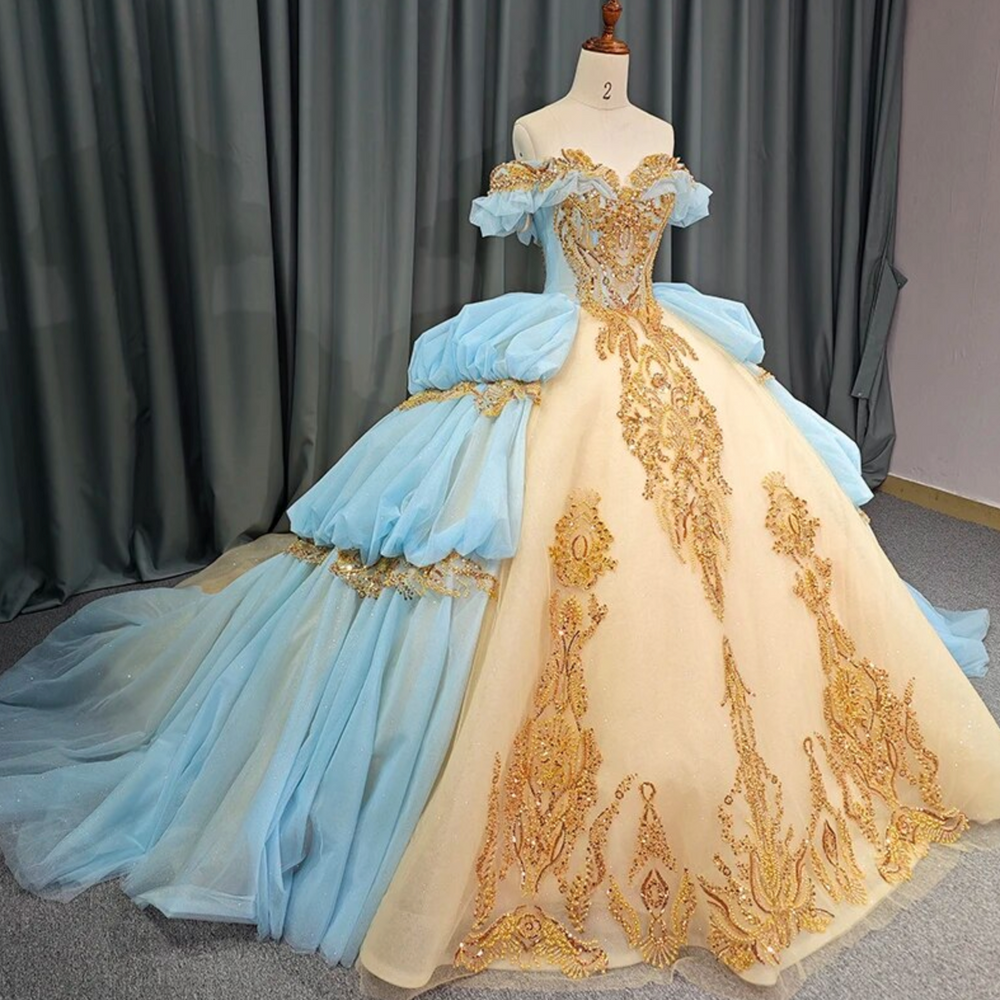 blue and yellow quince dress 89324 Vizcaya by Morilee
