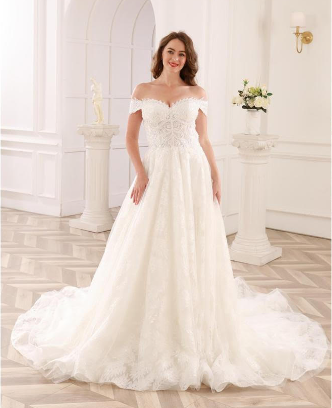Vestido de novia de corte A con escote en forma de corazón y encaje con cuentas