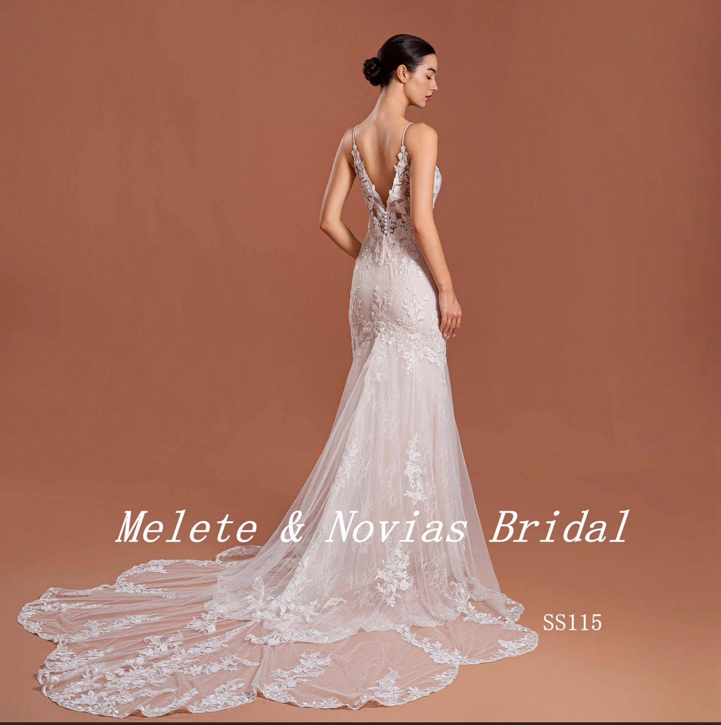 Vestido de novia vintage de tul con encaje y corte trompeta