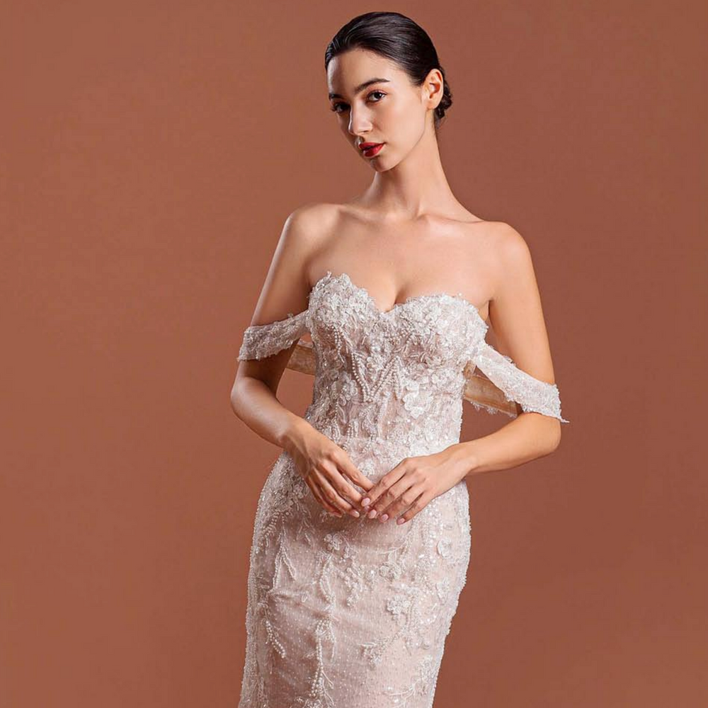 Beaded Mermaid Trumpet Sleeveless Bridal Wedding Gown Same As Photo / 4