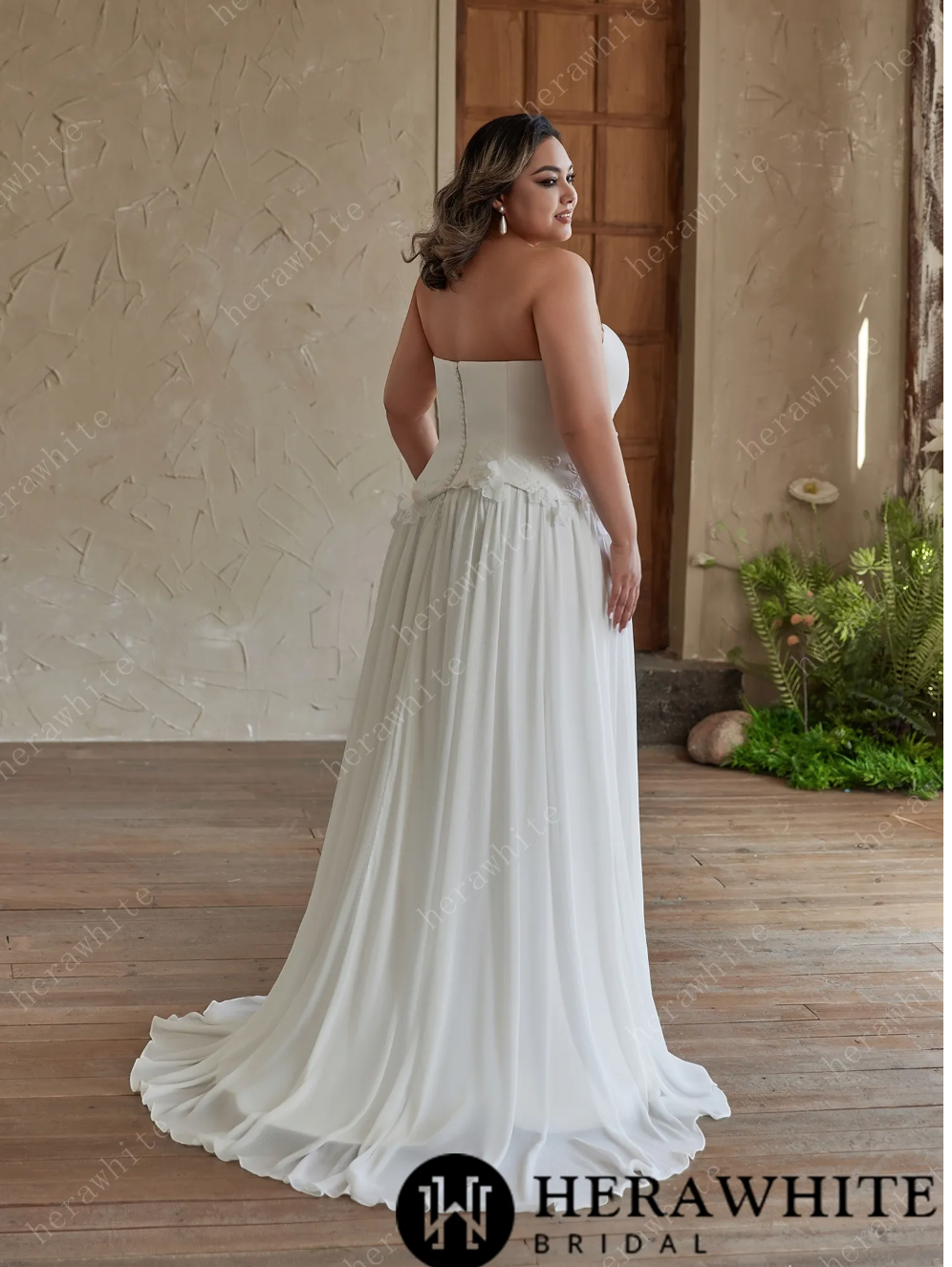 Plus Size Wedding Dress Chiffon Gown with 3D Floral Accents