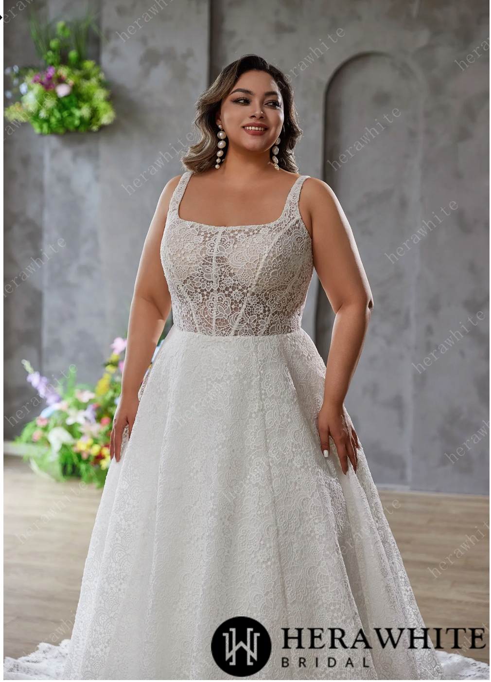 Plus Size Wedding Dress Full Lace A-Line Gown 