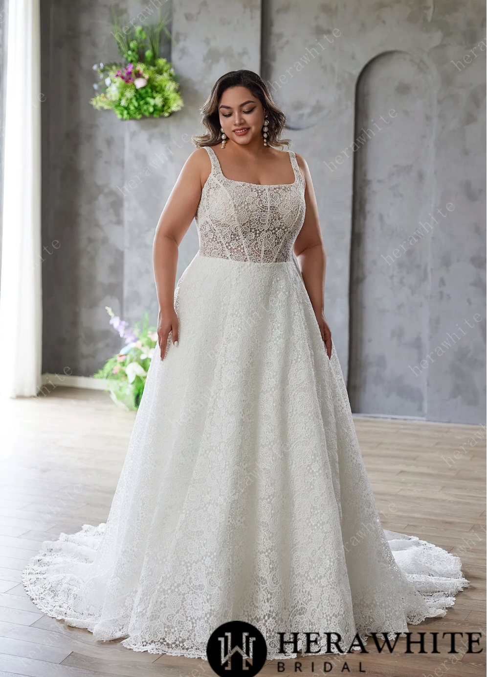 Plus Size Wedding Dress Full Lace A-Line Gown 