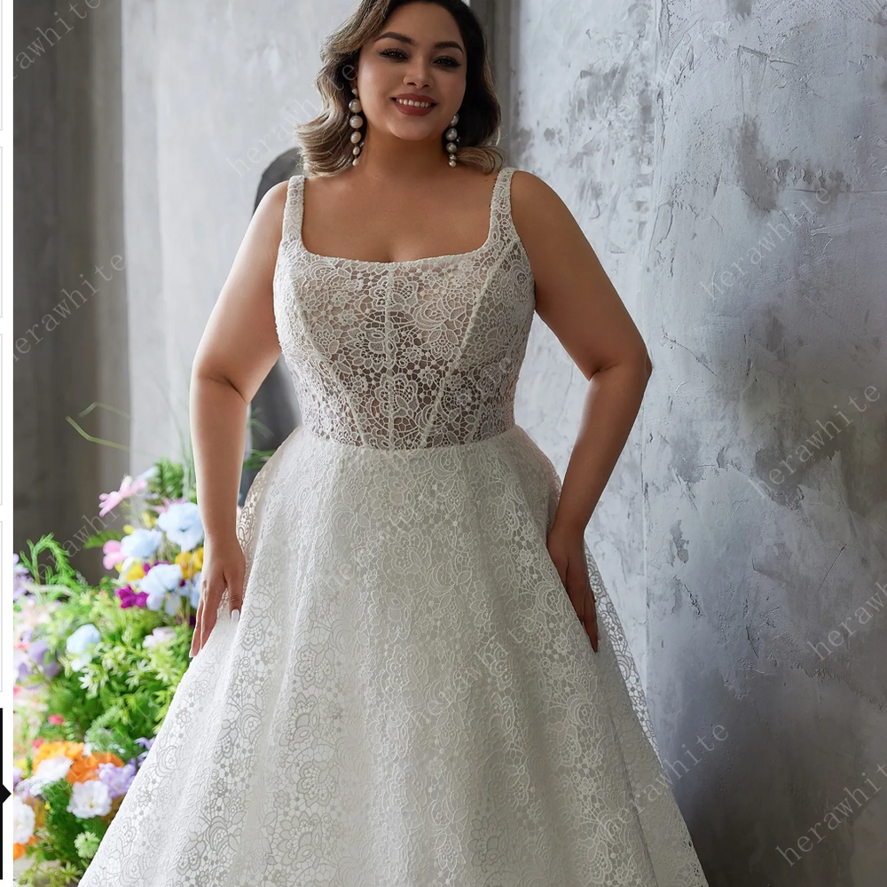 a line wedding dresses plus size A-line Lace Appliqued with Long Sleeves SWD0060 Hemline/Train Exquisite Sheer Long Sleeve A-Line