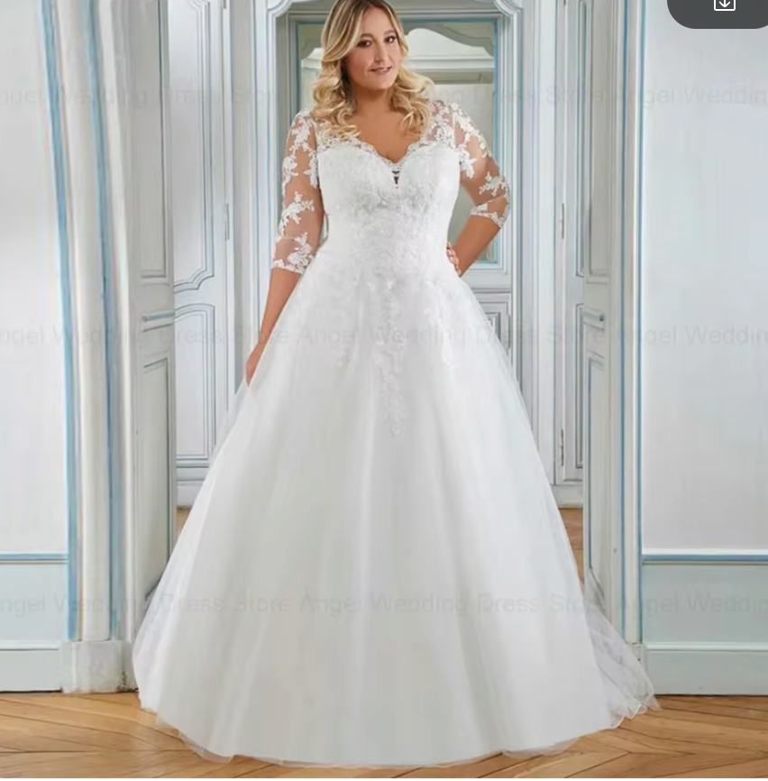 Boho Plus Size Wedding Dress Lace 3/4 Sleeve A Line Bridal Gown, Feel like a modern-day muse in our elegant plus size wedding dress. 