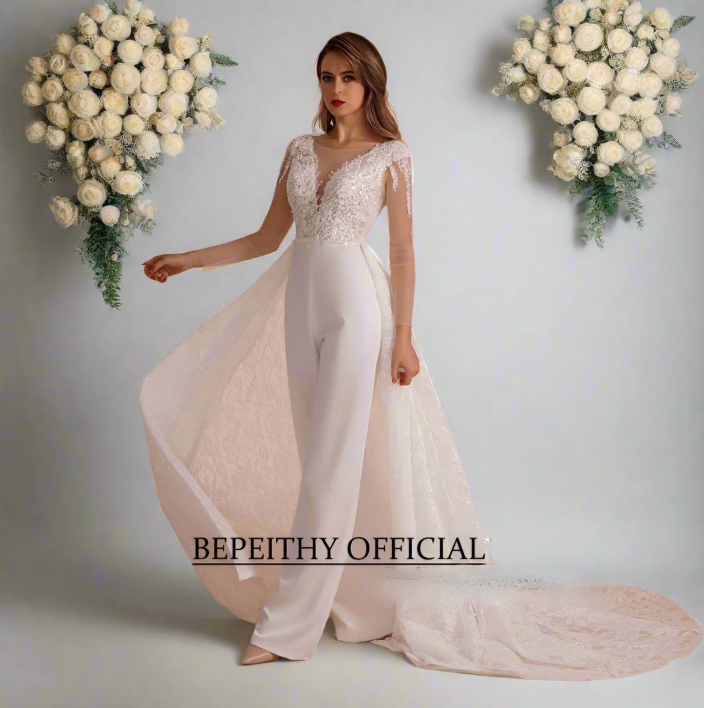 Wedding Jumpsuit With Detachable Skirt Ivory / 14 Wedding Jumpsuit With Detachable Skirt Ivory / 14
