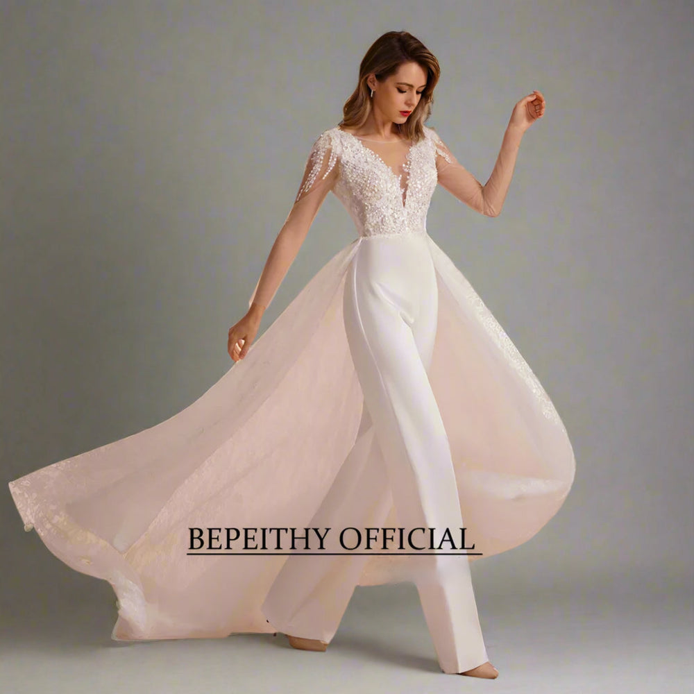 Wedding Jumpsuit With Detachable Skirt Ivory / 14 Wedding Jumpsuit With Detachable Skirt Ivory / 14