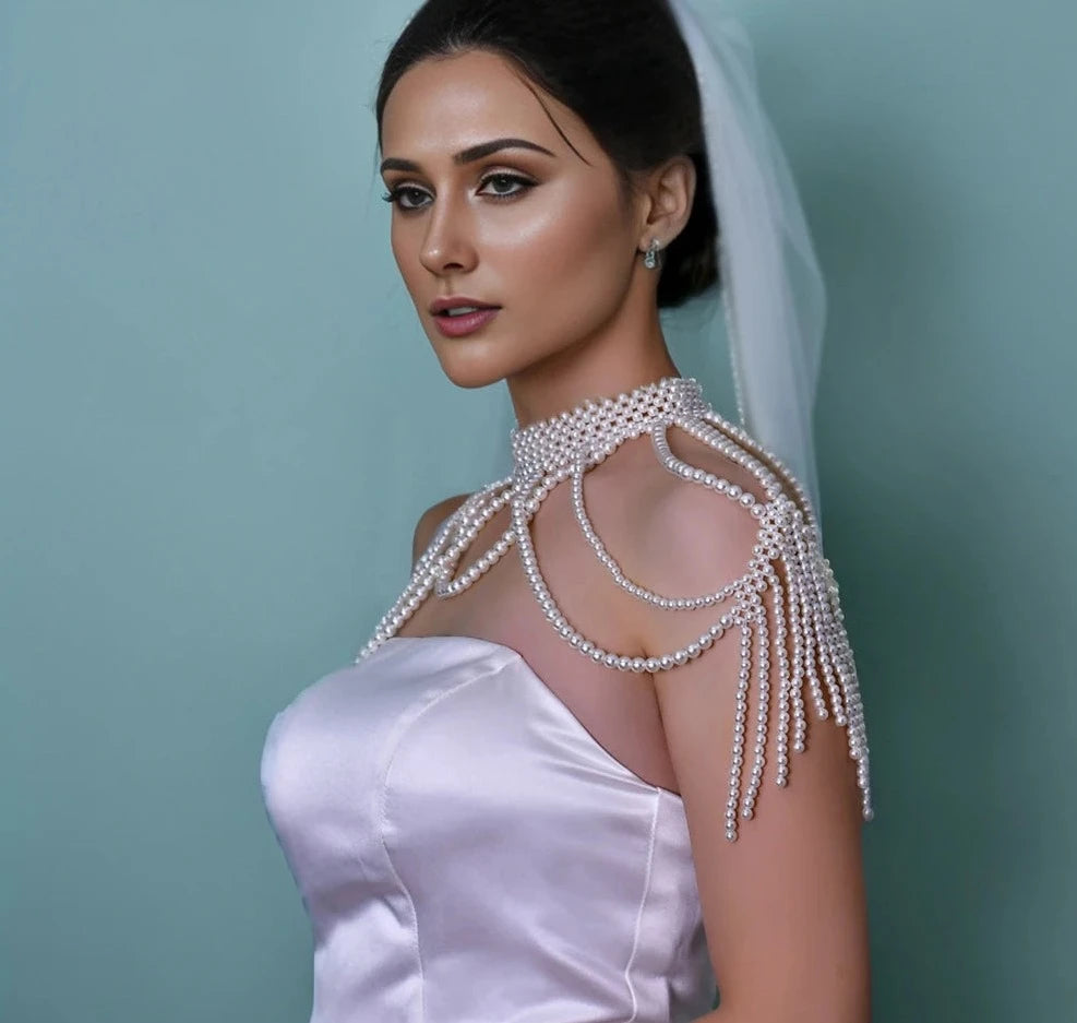 Pearl Wedding Shoulder Choker Removable Bridal Dress Accessory, Add an elegant touch to your special occasion attire with this Pearl Bridal Necklace