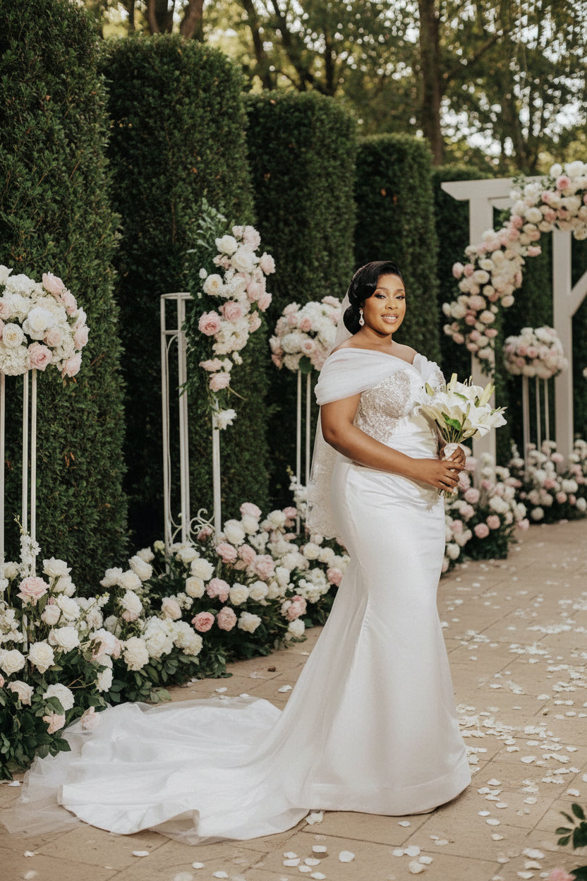 plus size bride in mermaid dress Wedding Dresses Sweep Train Bridal Gown Ivory / 14 Width:D (Medium) exuding understated elegance and Mystic Mermaid | Dress Remove Ghost Stock 15Apr
