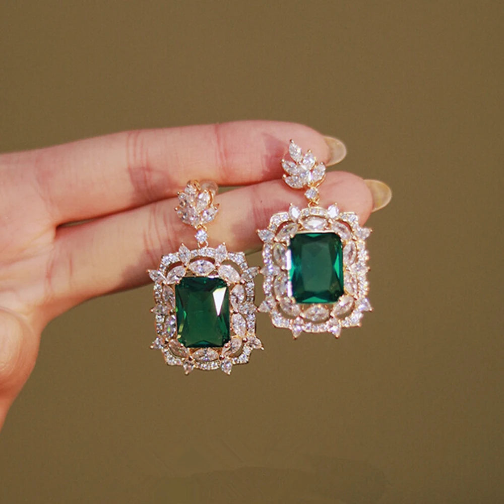 Crystal Earrings Geometric Green Cubic Zirconia Party Jewelry, Get ready to make a statement at your next party with our Geometric 