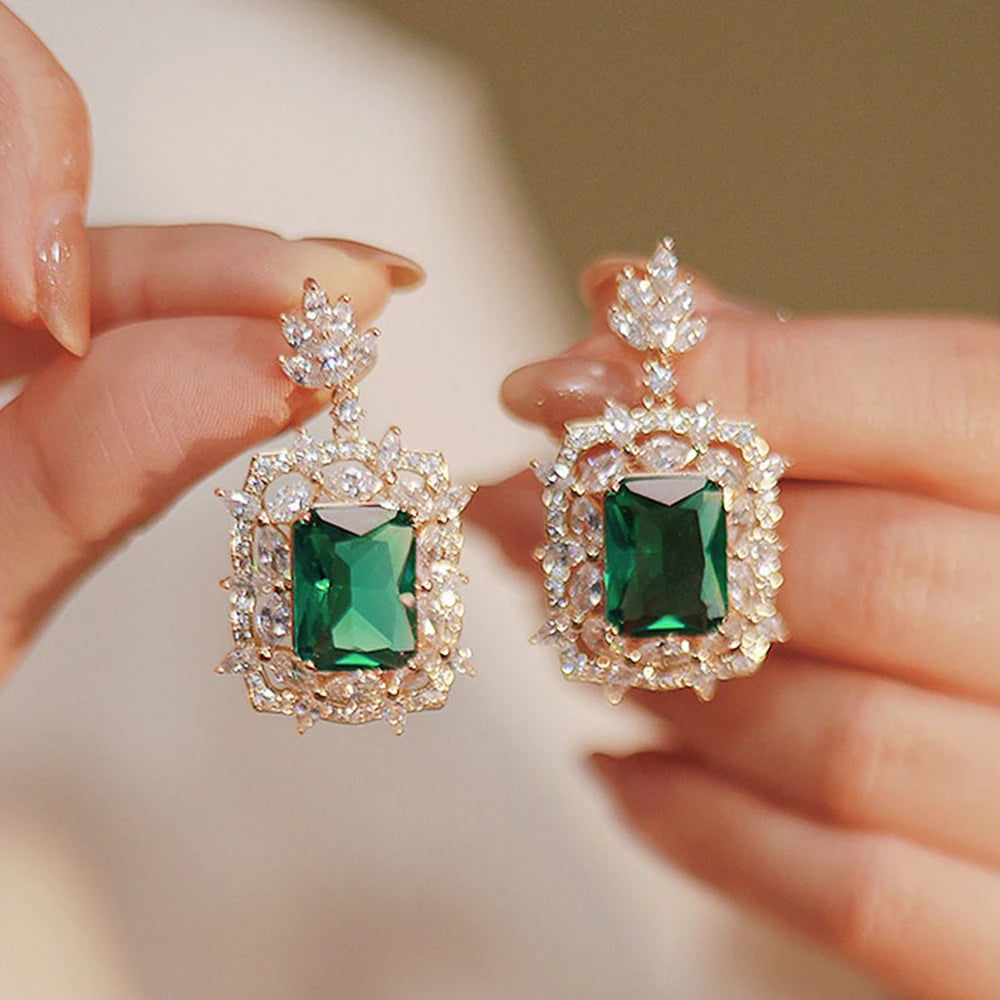 Crystal Earrings Geometric Green Cubic Zirconia Party Jewelry, Get ready to make a statement at your next party with our Geometric 