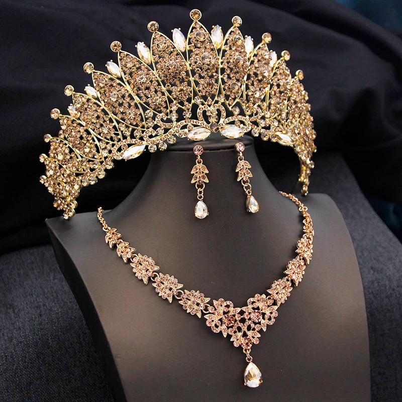Tiara Jewelry Set Crystal Crown Necklace Matching Earrings Accessories, Add a touch of royalty to your special occasion