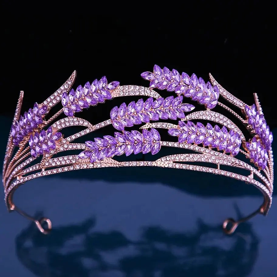 Crystal Tiara Headband Classic Wheat Leaf Crown Party Hair Accessory, Elevate your look with our Classic Crystal Leaf Tiara Crown