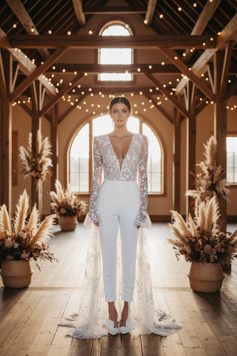 Wedding Jumpsuit Beach Bridal Pants Suit Ivory / 22W